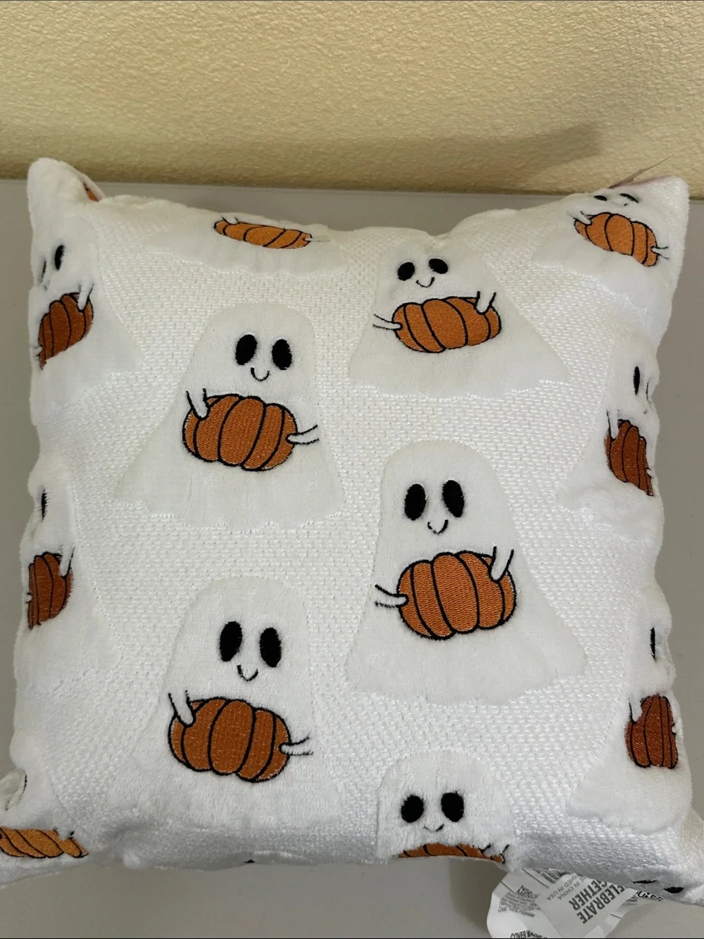 Celebrate Together White Ghost & Pumpkin Halloween Throw Pillow